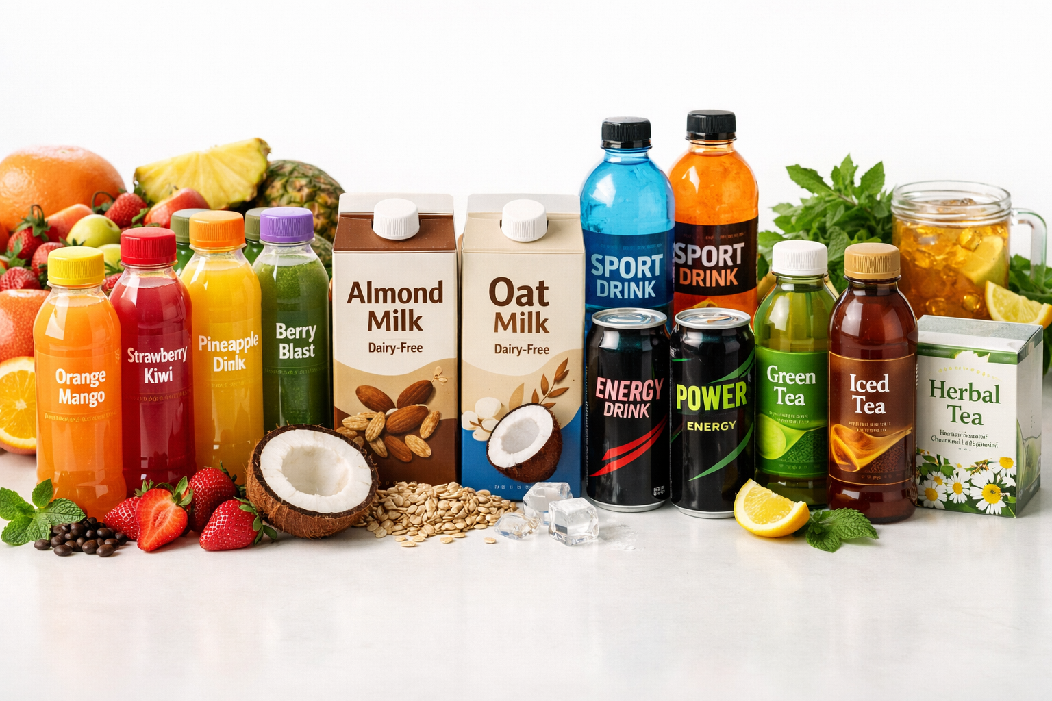 Assorted bottled beverage products