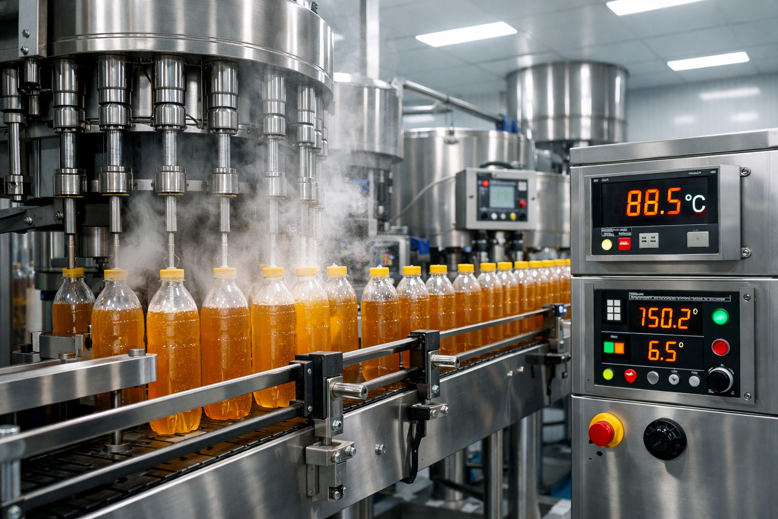 Hot fill bottling equipment in operation